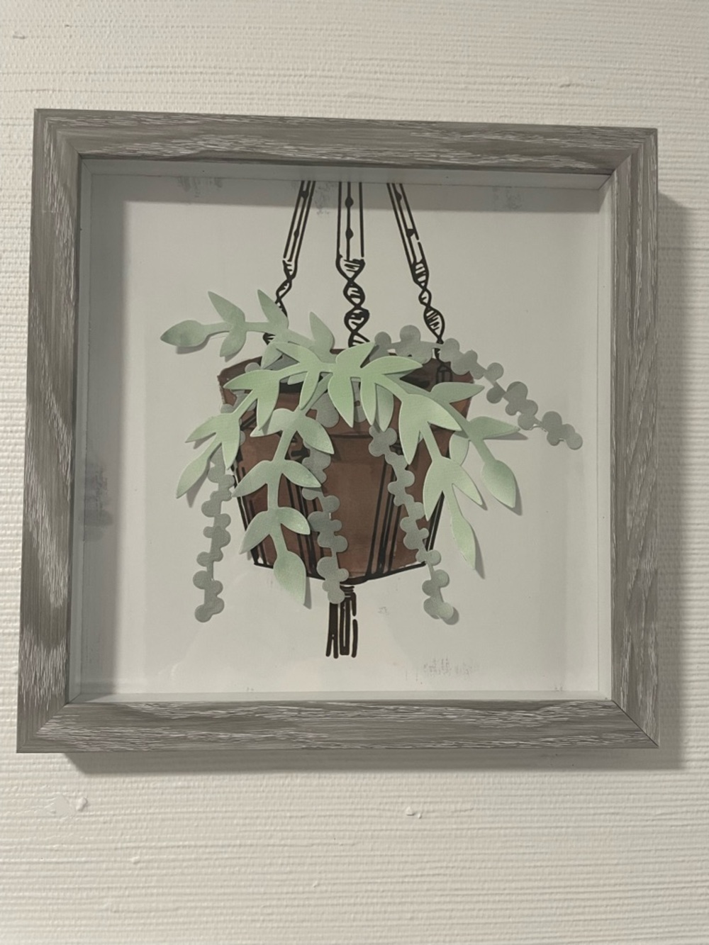 Framed Hanging Planter Wall Art - Green and Brown